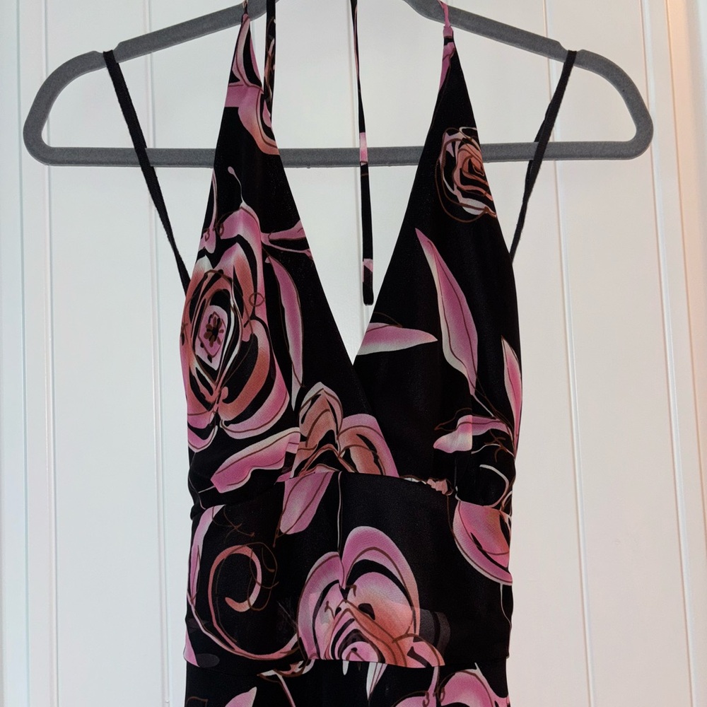 Sheri Martin Elegant Black Dress with Pink Floral Accents